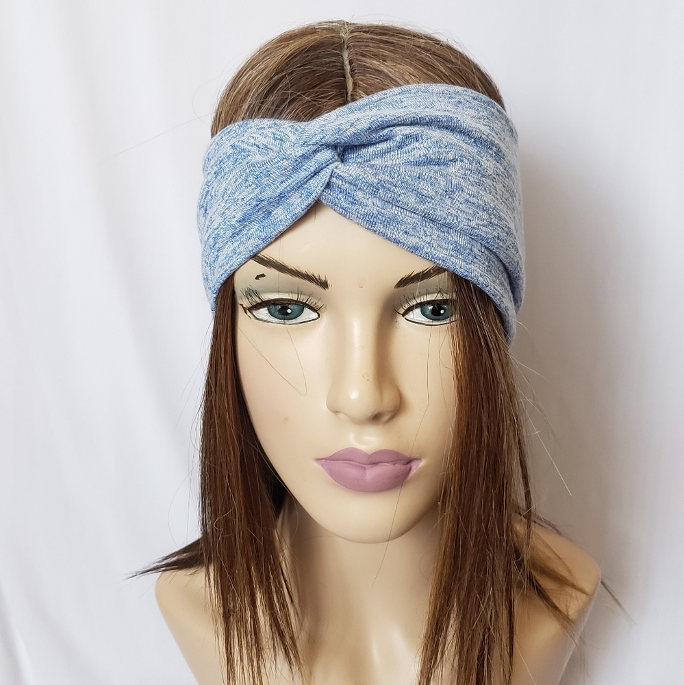 Flecked Blue Stretch Turban Headband, Headwraps